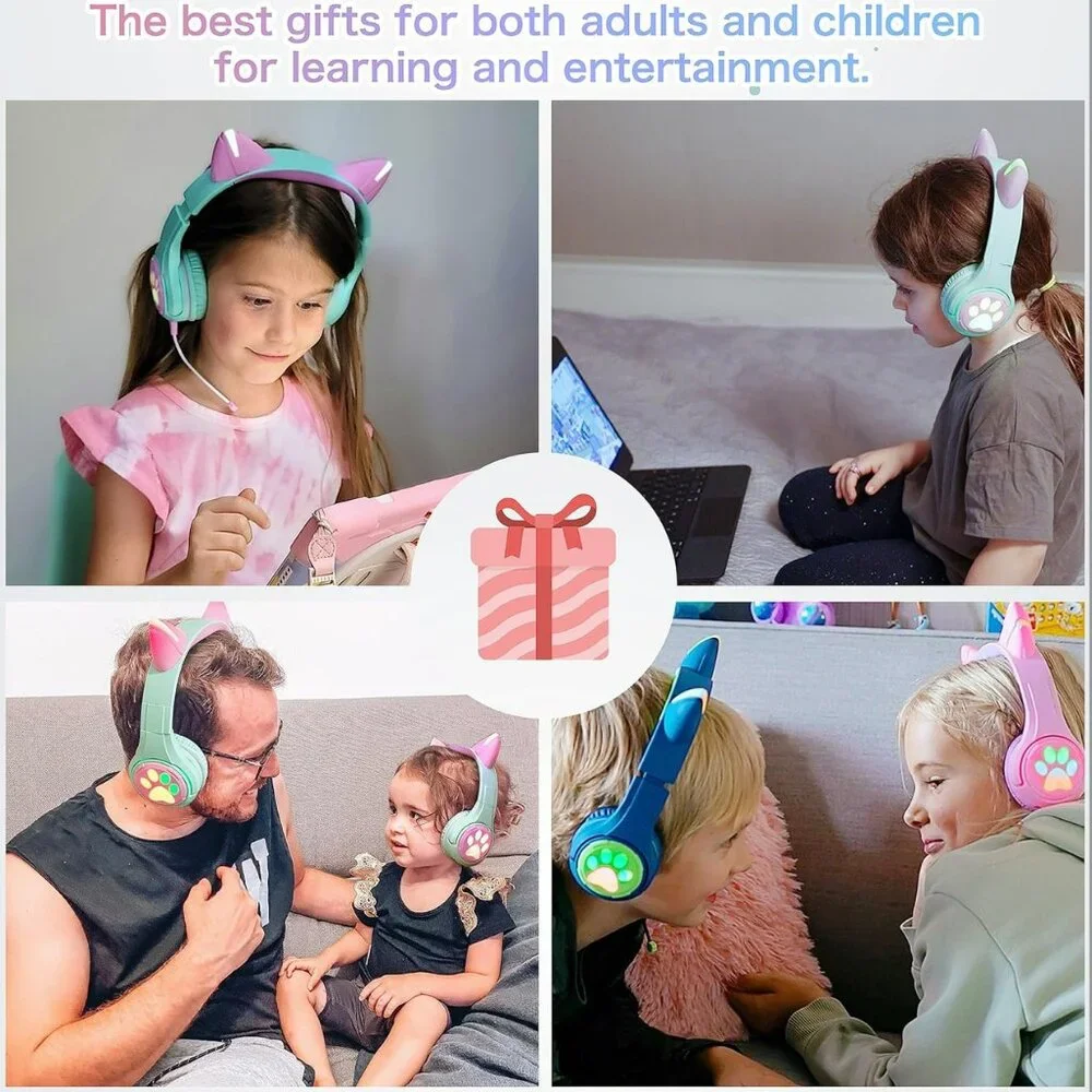 NEW Cat Ear Kids Wireless & Wired Bluetooth Headphones with LED Light Up